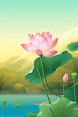 中国风清新绿色荷花荷叶背景