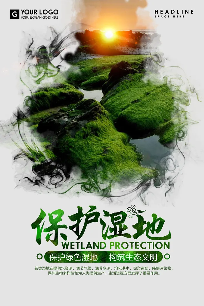 保护湿地公益环保宣传海报设计psd模版下载