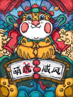 虎年新年海报展板psd模板新年快乐虎年大吉