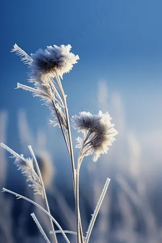 冰花蓝色冰冷枝叶背景