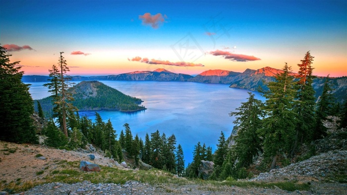 蓝色大自然湖光山水风景高清大图