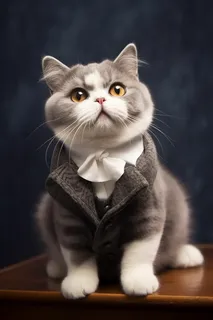 一只可爱的猫咪坐着桌子上摄影图