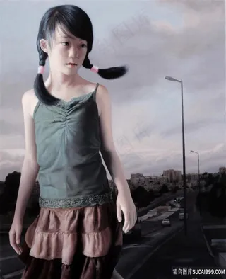 女孩风景画油画图片
