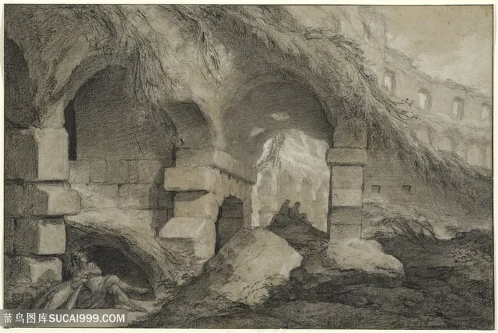 素描农房建筑装饰画