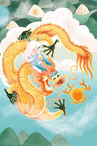 国潮风中国传统节日端午节赛龙舟粽子场景插画海报PSD设计素材