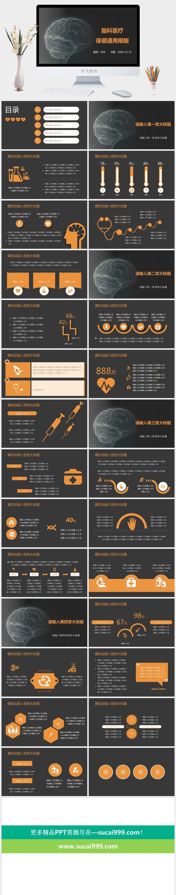 脑科医疗保健通用PPT模板