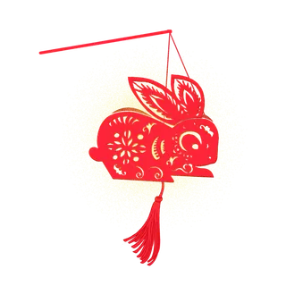 元宵节剪纸兔子灯暖色手绘插图免扣插画素材