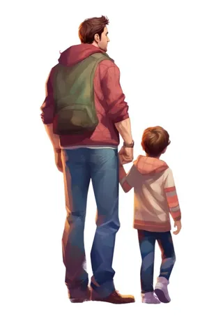 父亲牵着孩子手