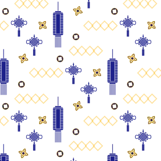 国庆扁平底纹祥云纹中国结灯笼免扣素材