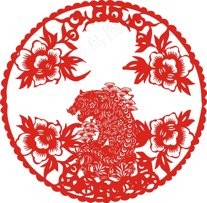 虎年吉祥剪纸图案矢量素材cdr矢量模版下载