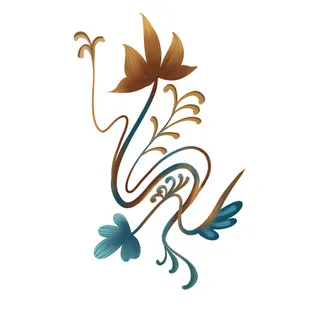 复古中国风国潮敦煌花纹花草插画手绘装饰小元素PSD素材