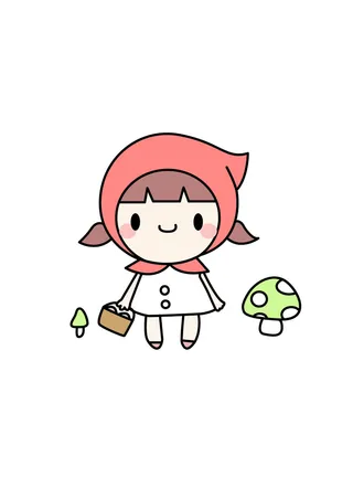 手绘采蘑菇的小姑娘插画