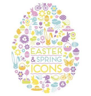 大的一套复活节和春天的图标在复活节蛋形状