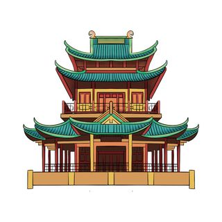 复古中国风国潮古建筑插画手绘高楼古塔PSD素材亭子png免抠图