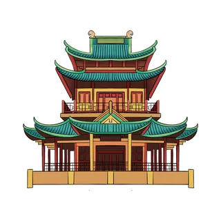 复古中国风国潮古建筑插画手绘高楼古塔PSD素材亭子png免抠图