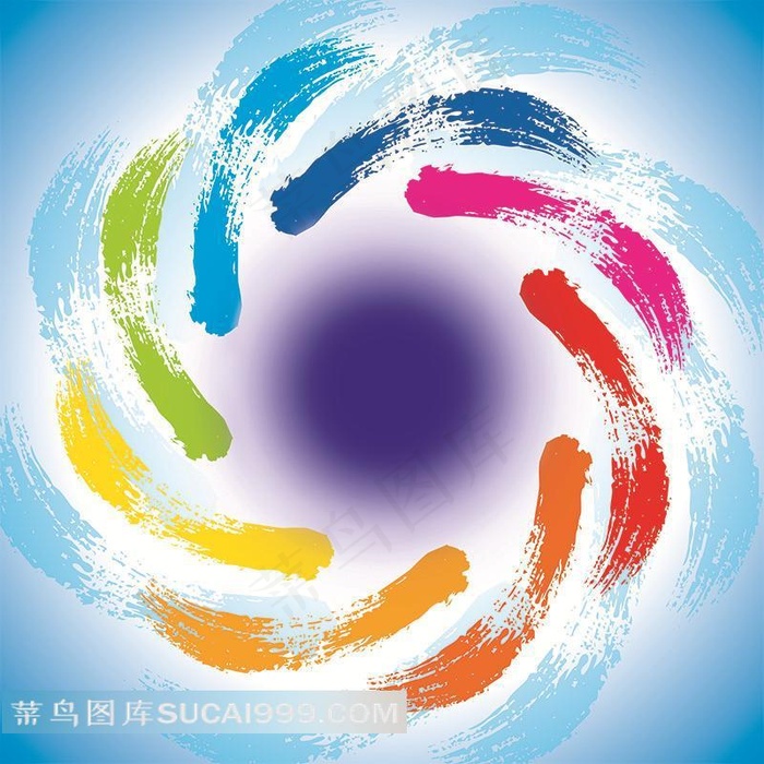 手绘彩带向中间游动