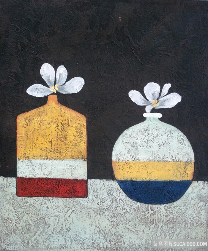 唯美水彩花瓶静物油画