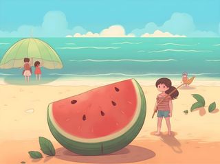 夏日西瓜海洋沙滩人物背景