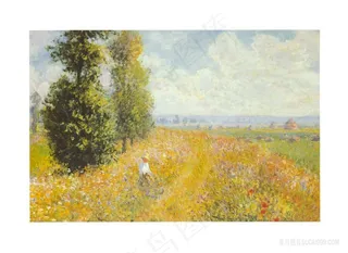 草地树林水彩油画风景画