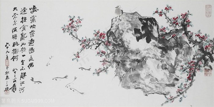 张大千手绘水墨花卉装饰画