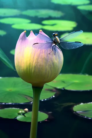 简约小清新荷叶蜻蜓绿色背景