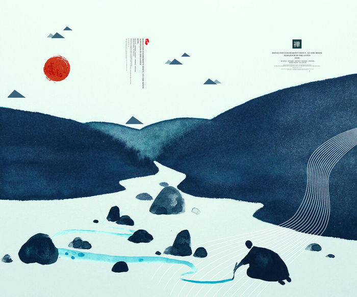 新中式水墨山水背景风景