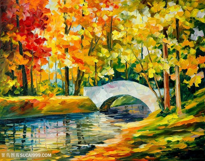 湖畔拱桥美景油画装饰画