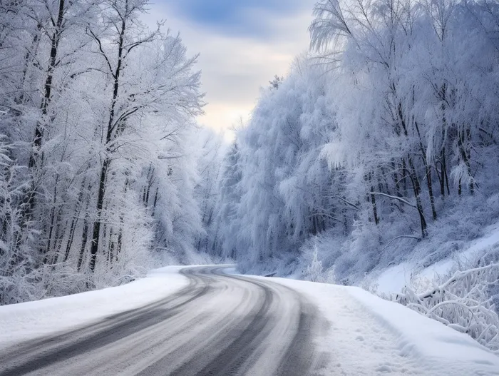森林*的雪路白雪皑皑的道路，美丽的冬季摄影图(3696x2784)