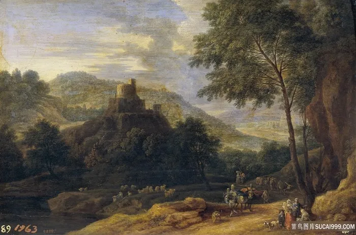 树林道路风景画油画