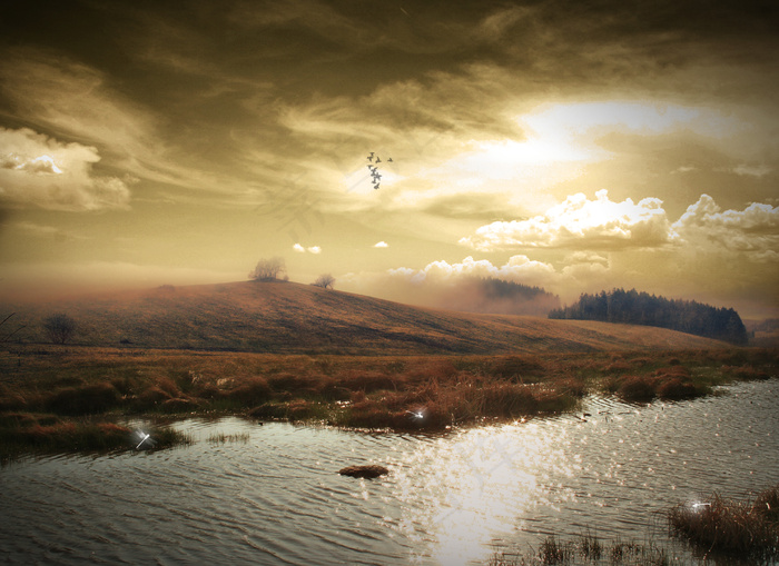 高清河流山丘图片下载