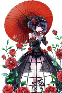 红伞鲜花女孩素材卡通简笔