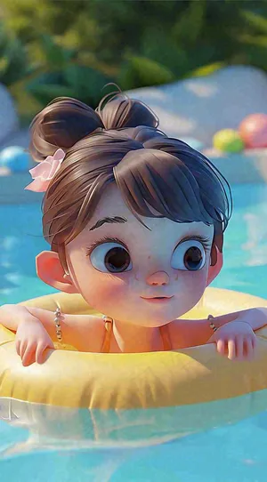 夏天泳池玩耍泳衣女孩，小暑大暑 夏至