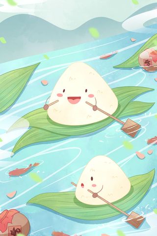 国潮风中国传统节日端午节赛龙舟粽子场景插画海报PSD设计素材