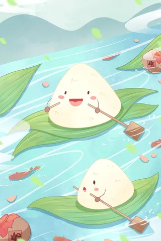 国潮风中国传统节日端午节赛龙舟粽子场景插画海报PSD设计素材