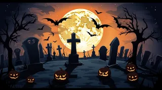 万圣节南瓜蝙蝠城堡恐怖夜晚插画背景