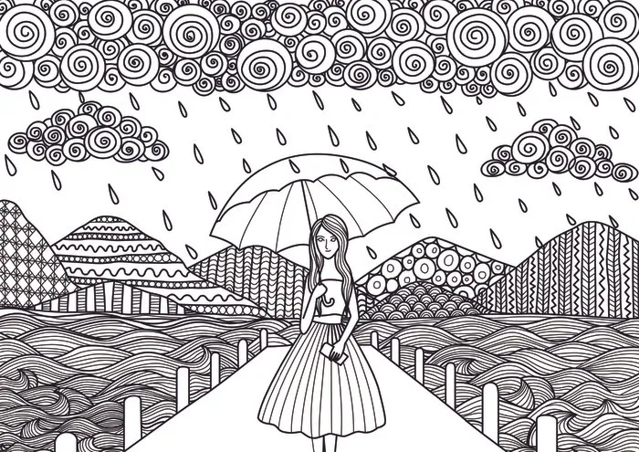卡通手绘儿童画黑白线描线稿eps,ai矢量模版下载