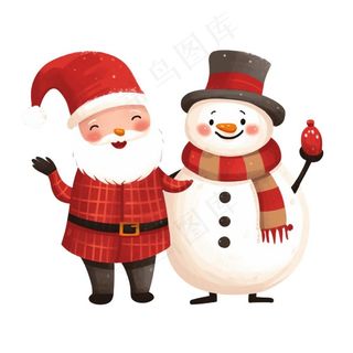 圣诞老人雪人卡通插画免抠