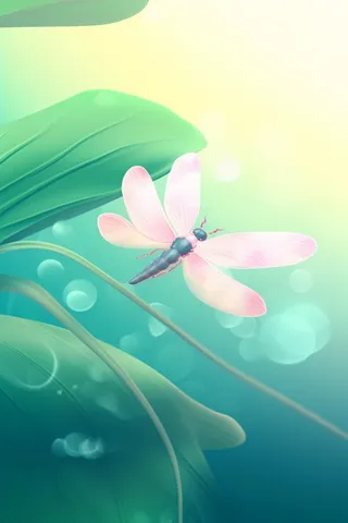 创新可爱粉色荷叶昆虫线条背景