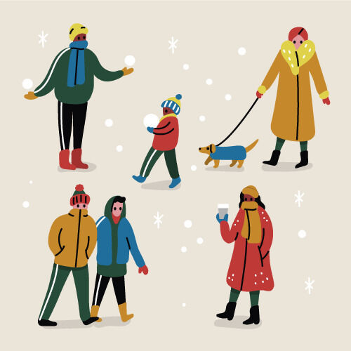 冬天服饰服装冬装穿冬装保暖冬季卡通人物男女装Ai矢量图片素材