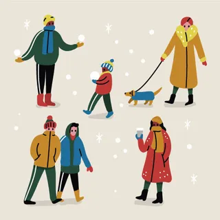 冬天服饰服装冬装穿冬装保暖冬季卡通人物男女装Ai矢量图片素材