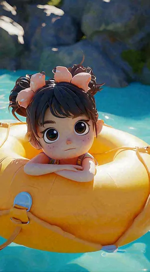 夏天泳池玩耍泳衣女孩，小暑大暑 夏至