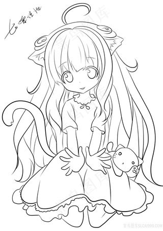 PS板绘线描漫画小女孩