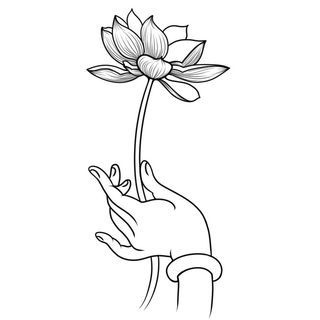 禅意佛手拈花指莲花佛珠敦煌文化线描稿国潮风元素设计模板素材