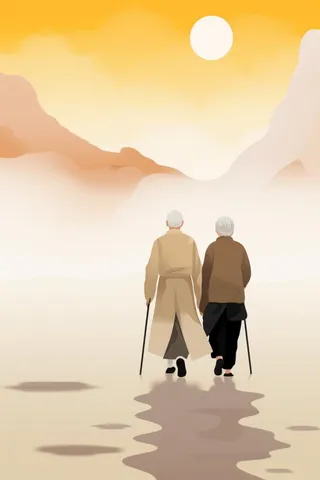 老人行走大气水墨背景