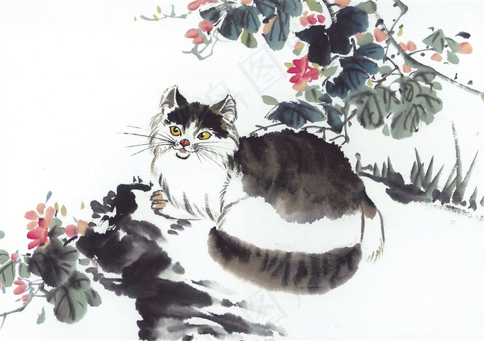 水墨猫中国画素材