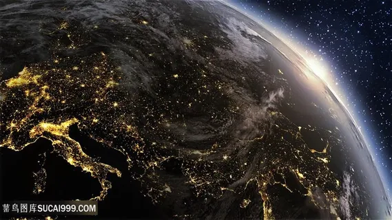金色光辉灯光夜晚的地球 金色光辉灯光夜晚的地球