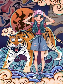 虎年中国风萌虎插画