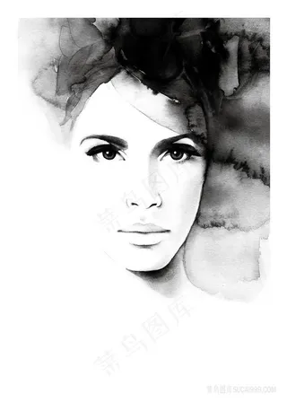 黑白时尚美女肖像装饰画
