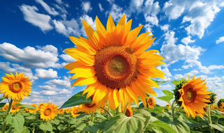蓝天白云下盛开的向日葵摄影图
