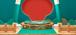 中国风国潮电商促销首页海报C4D背景图3D场景立体设计PSD素材模板